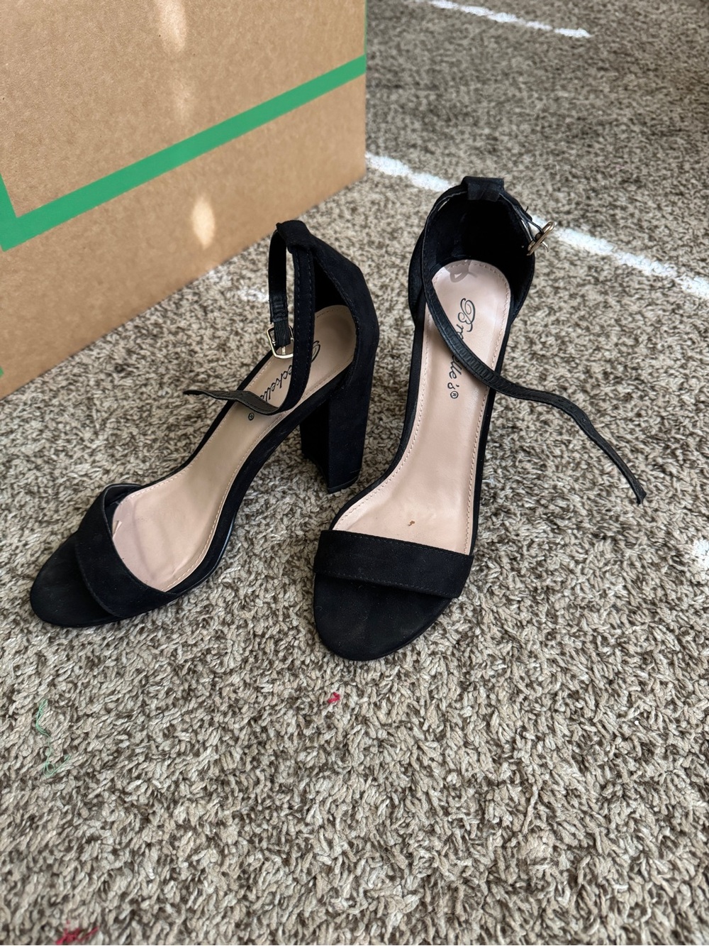 Breckelles Black Open-Toe Ankle-Strap Block Heels